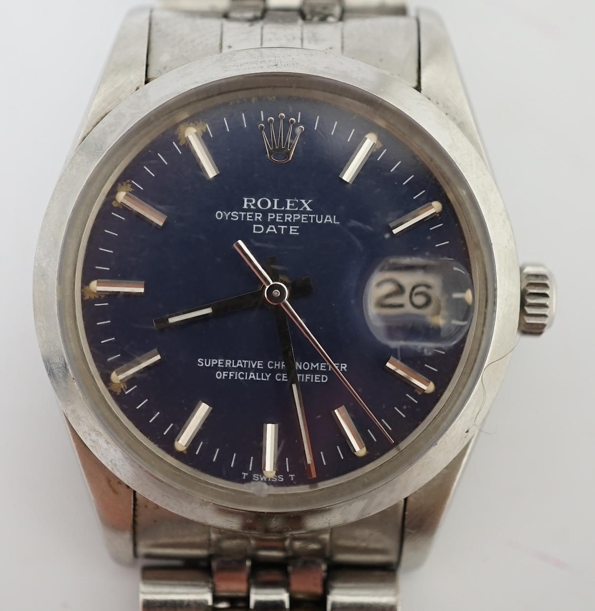 A gentleman's early 1980's stainless steel Rolex Oyster Perpetual Date wrist watch, on a stainless steel Rolex bracelet